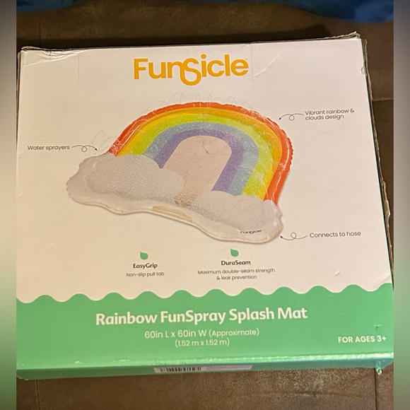 Funsicle5ftRainbow🌈FunSpray Kids👦🏻👧🏻Splash Mat w Sprayers 4 AboveGroundPool - Picture 2 of 9